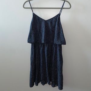 SPAGHETTI STRAP NAVY PIN DOT DRESS
